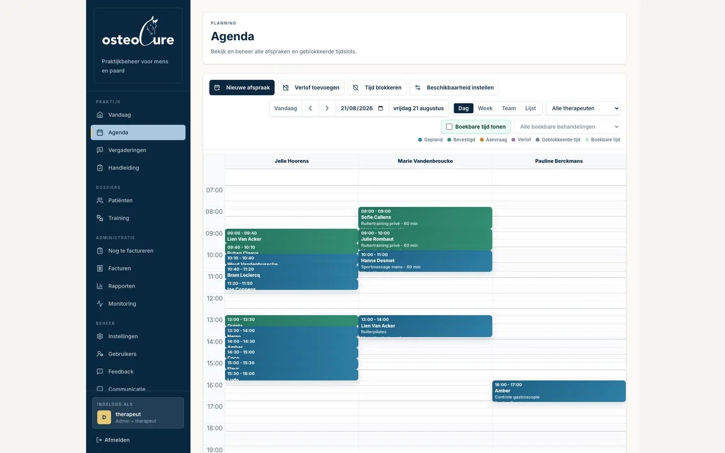 Agenda voor therapeuten en kamers