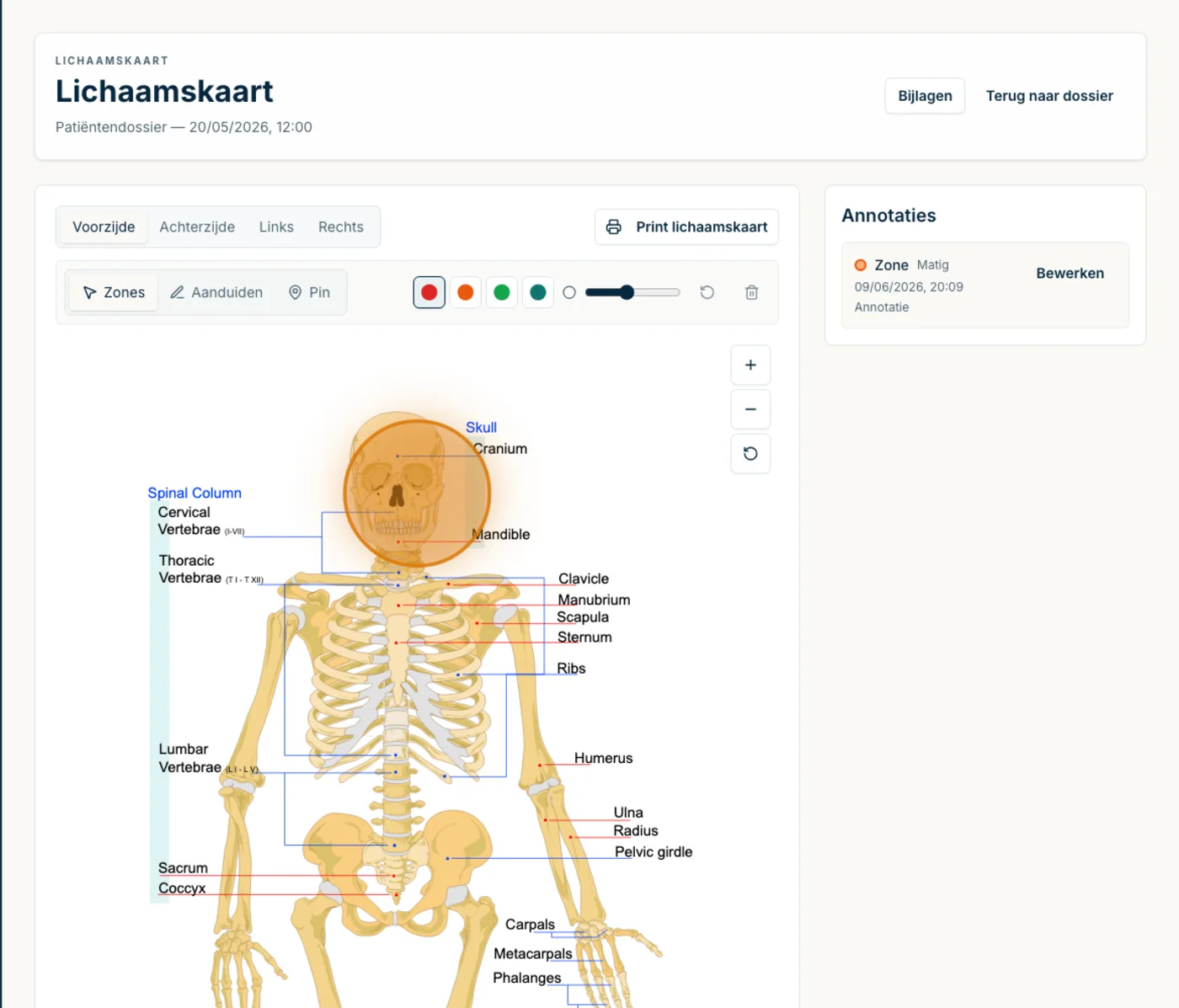 Lichaamskaart in het patiëntendossier